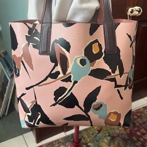 Kate Spade    Tote   Pink, multi color, leather inside and out  abstract floral